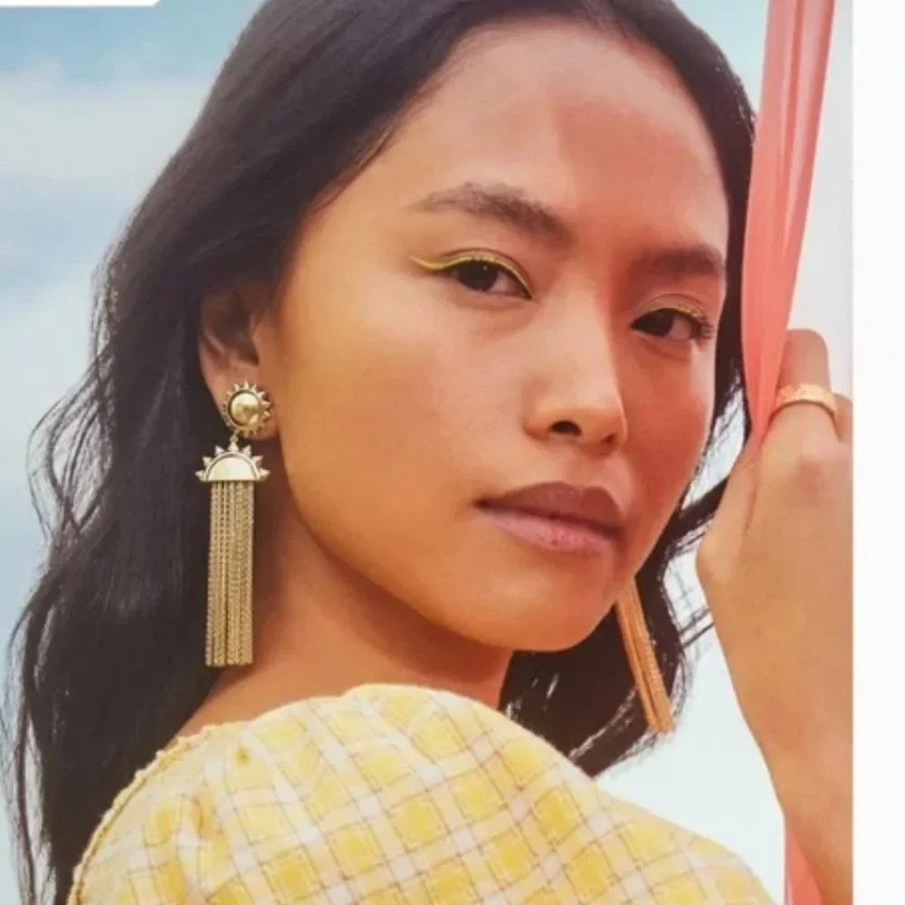 NWT Kendra Scott 14K Gold Plated Sun Earrings with Chain Tassles - Picture 7 of 14